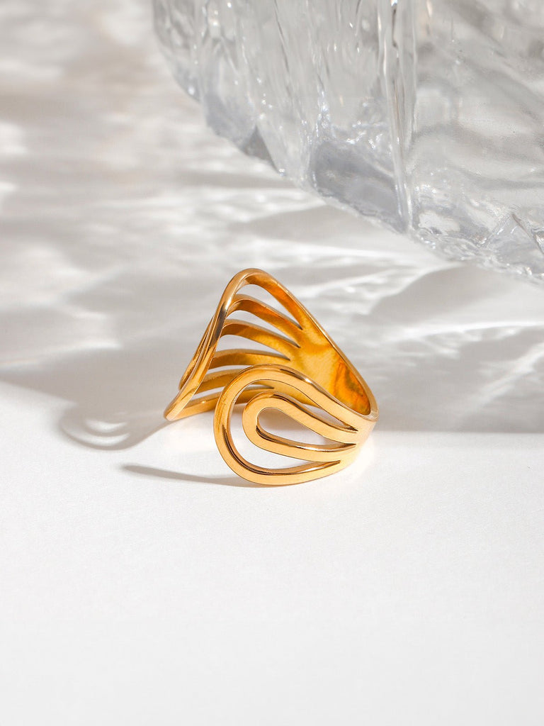 Bague large, acier doré, spirale design, réglable, tendance, style moderne et chic, modèle Nina - Bague - Or