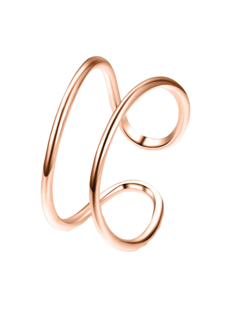 Bague ouverte double couche, acier inoxydable, design géométrique, style minimaliste, mode femme, modèle Lindsay - Bague - Or rosé XXS