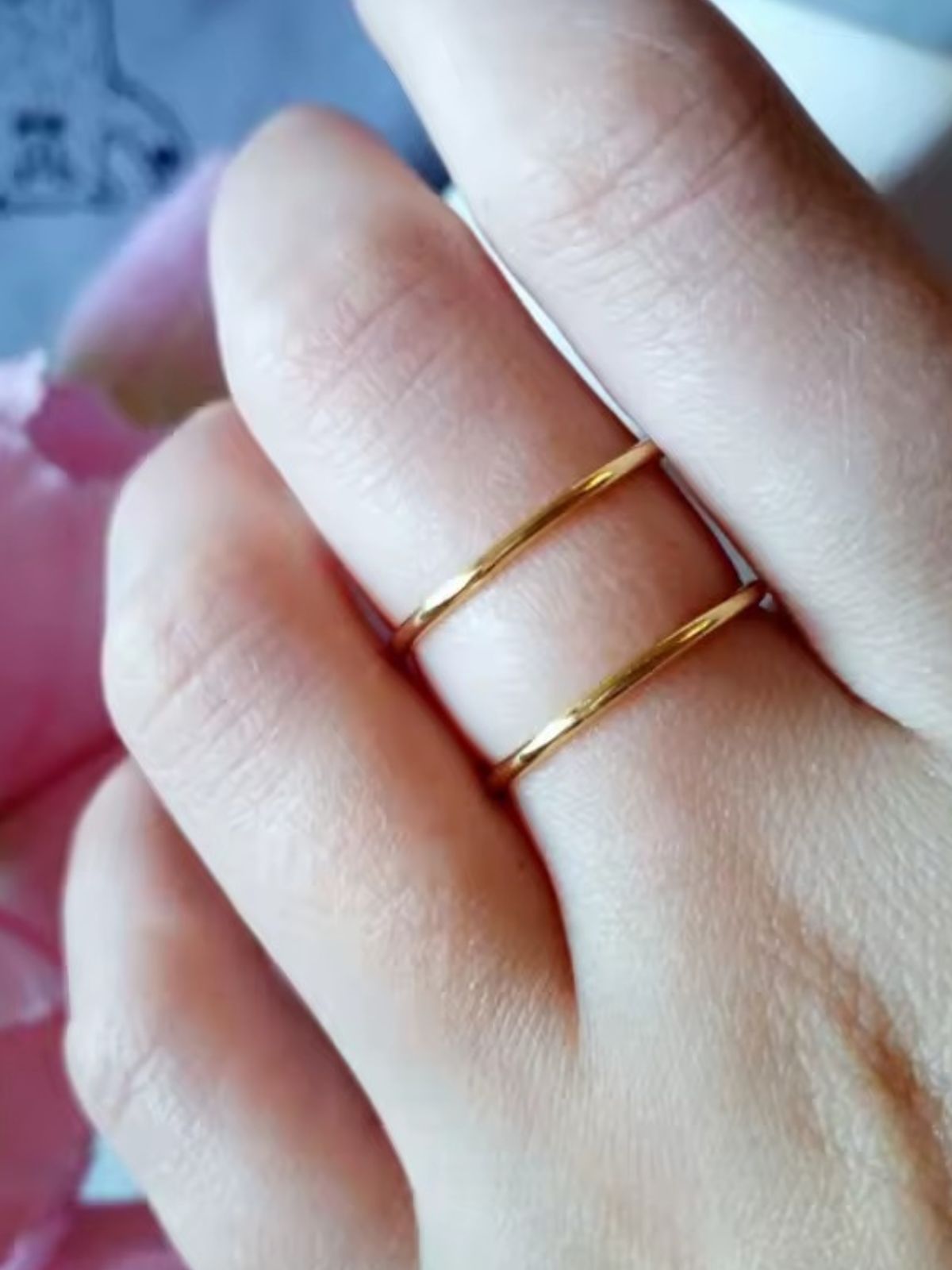 Bague ouverte double couche, acier inoxydable, design géométrique, style minimaliste, mode femme, modèle Lindsay - Bague - Or XXS