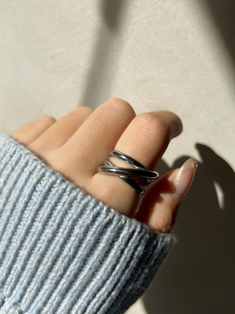 Bague ouverte géométrique femme, acier inoxydable, doré 18K, minimalisme, tendance 2025, modèle Joyce - Bague - Argent XXS