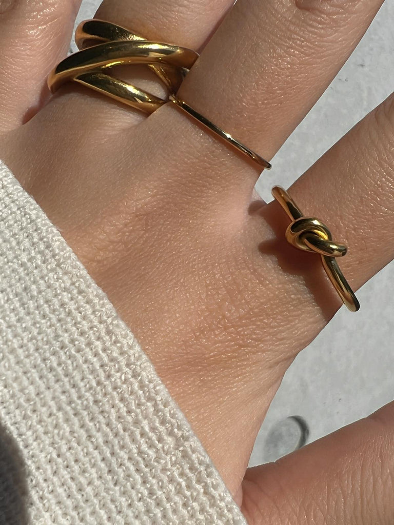 Bague ouverte géométrique femme, acier inoxydable, doré 18K, minimalisme, tendance 2025, modèle Joyce - Bague - Or XXS