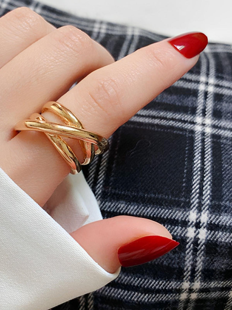 Bague ouverte géométrique femme, acier inoxydable, doré 18K, minimalisme, tendance 2025, modèle Joyce - Bague - Or XXS