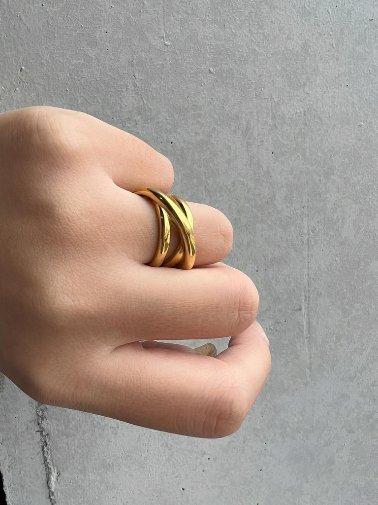 Bague ouverte géométrique femme, acier inoxydable, doré 18K, minimalisme, tendance 2025, modèle Joyce - Bague - Or XXS