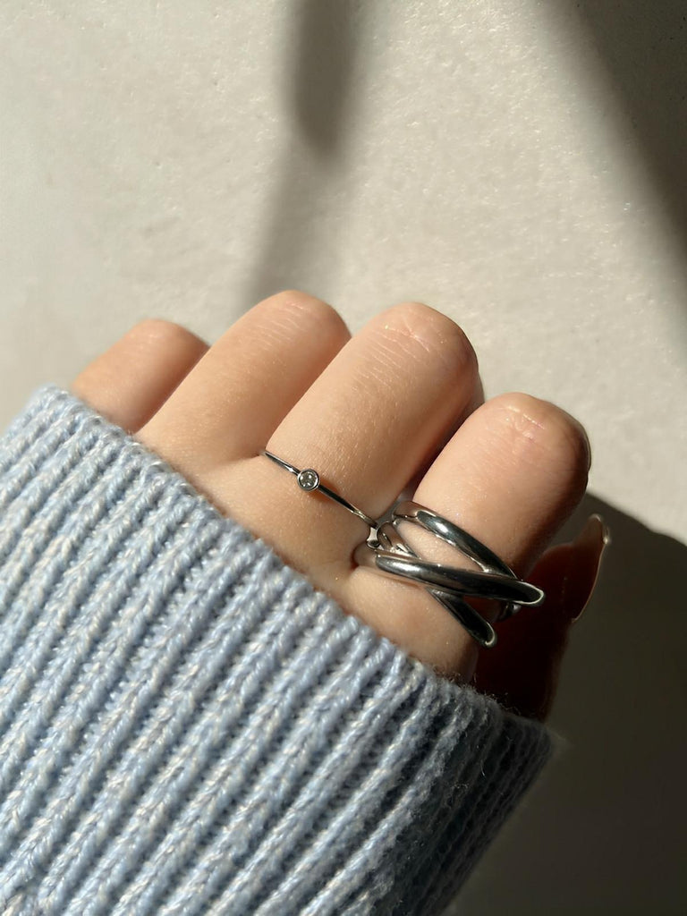 Bague ouverte géométrique femme, acier inoxydable, doré 18K, minimalisme, tendance 2025, modèle Joyce - Bague - Argent XXS