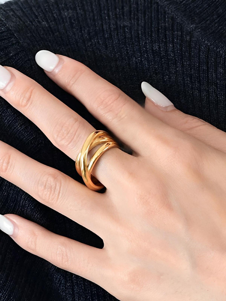 Bague ouverte géométrique femme, acier inoxydable, doré 18K, minimalisme, tendance 2025, modèle Joyce - Bague - Or XXS