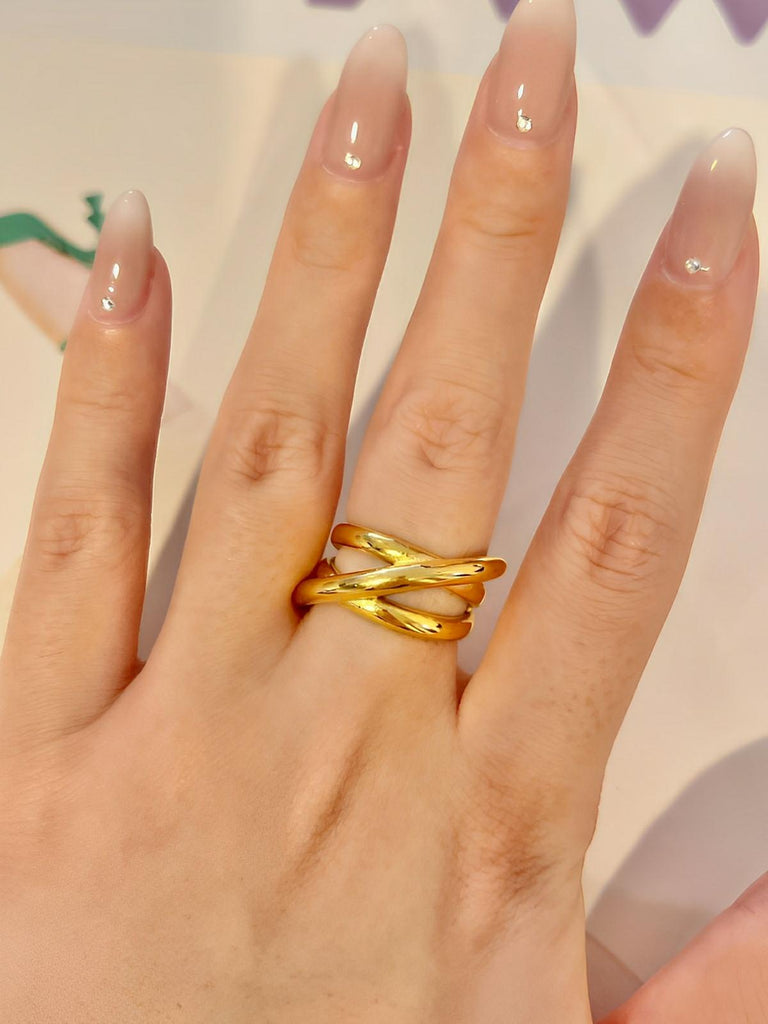 Bague ouverte géométrique femme, acier inoxydable, doré 18K, minimalisme, tendance 2025, modèle Joyce - Bague - Or XXS