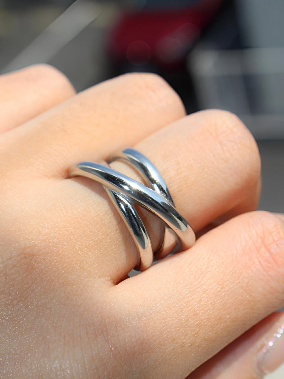 Bague ouverte géométrique femme, acier inoxydable, doré 18K, minimalisme, tendance 2025, modèle Joyce - Bague - Argent XXS