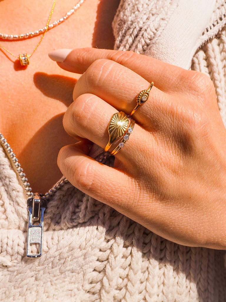 Bague soleil, ajustable, plaqué or 18K, acier inoxydable, style vintage ins, été printemps, modèle Zoa - Bague - Or