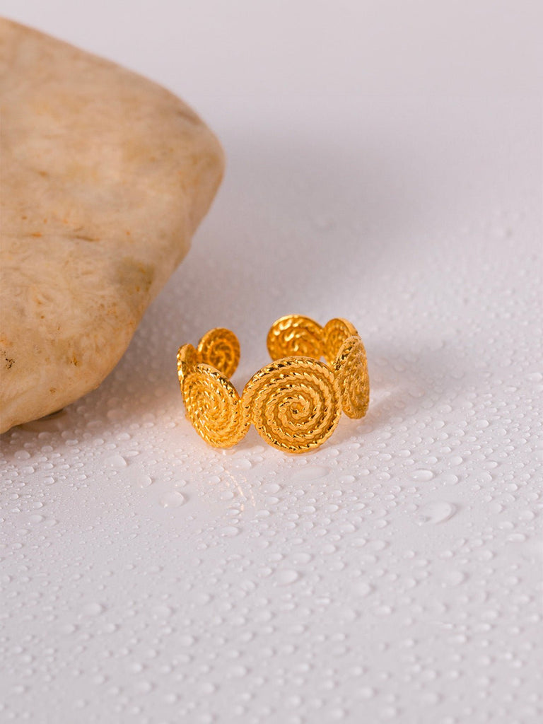 Bague spirale dorée, anneau ouvert, design géométrique, acier inoxydable, plaqué or 18K, modèle Zine - Bague - Or