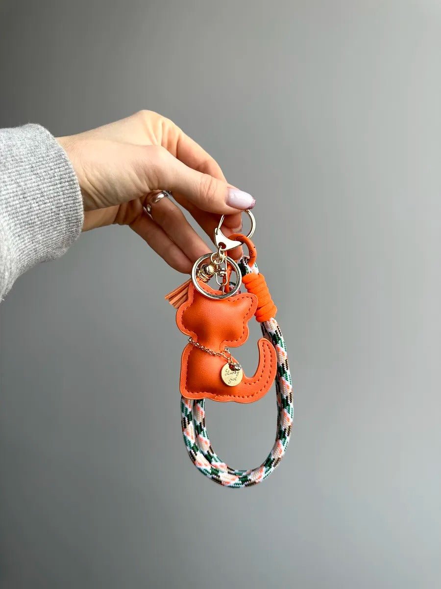 Bijou de sac chat, porte - clés doux, cordon téléphone, breloque fantaisie, accessoire tendance, modèle Cata - Orange