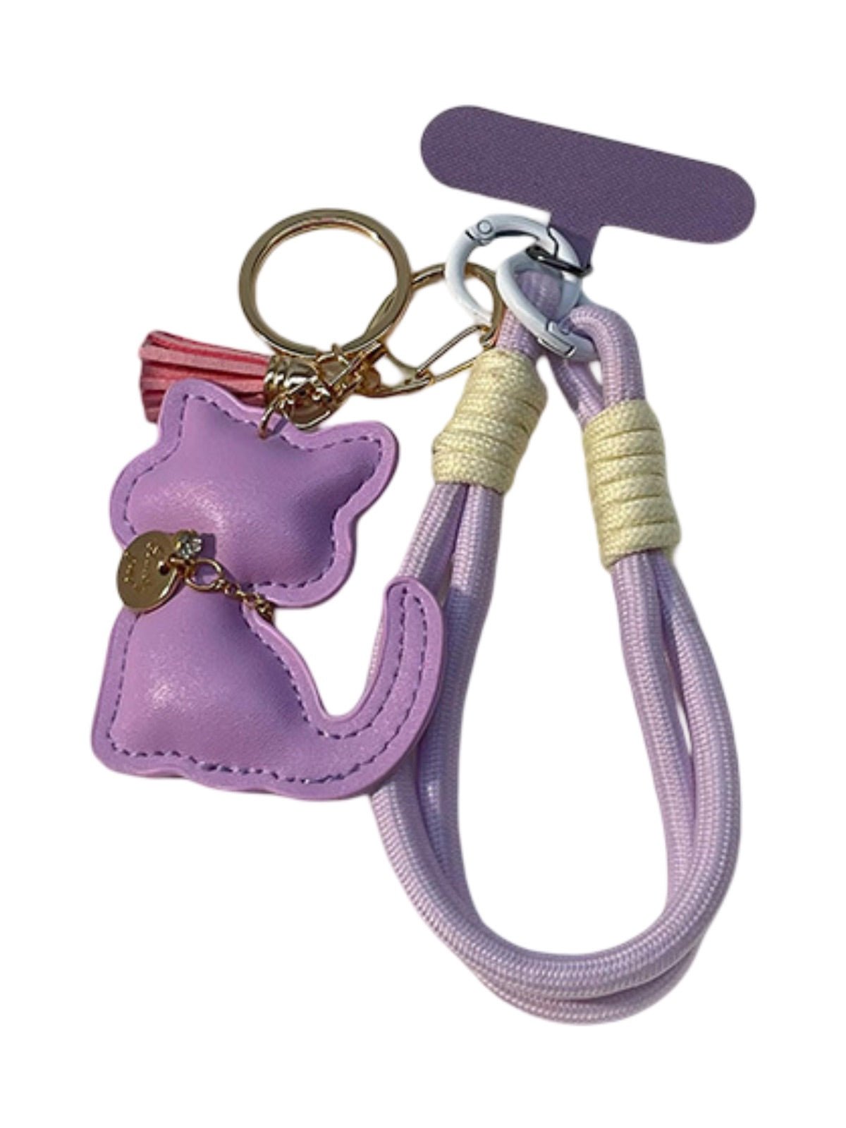 Bijou de sac chat, porte - clés doux, cordon téléphone, breloque fantaisie, accessoire tendance, modèle Cata - Violet