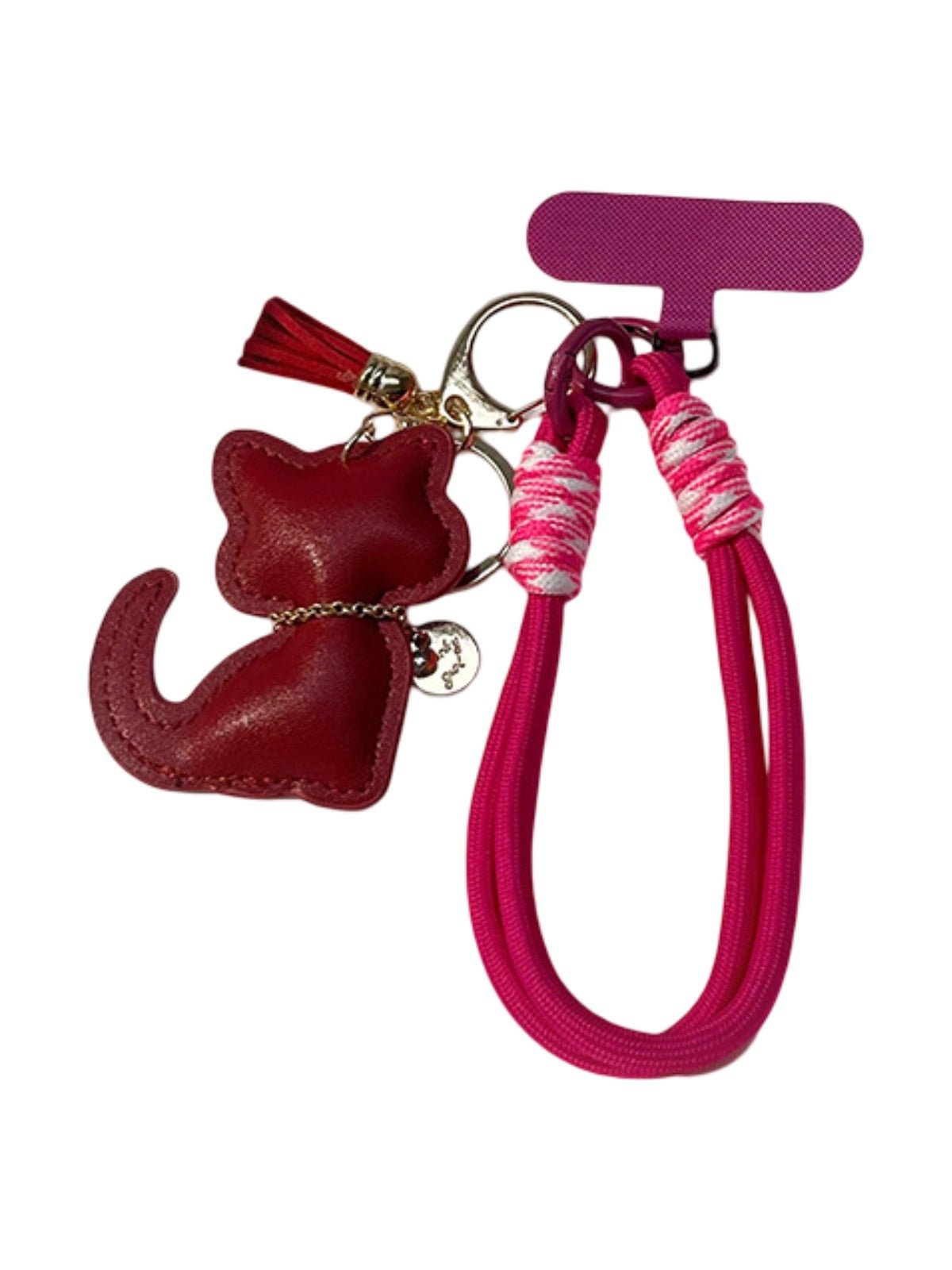 Bijou de sac chat, porte - clés doux, cordon téléphone, breloque fantaisie, accessoire tendance, modèle Cata - Bordeaux