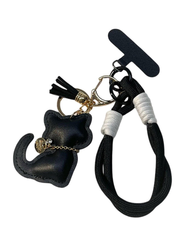 Bijou de sac chat, porte - clés doux, cordon téléphone, breloque fantaisie, accessoire tendance, modèle Cata - Noir