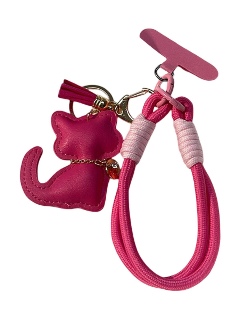 Bijou de sac chat, porte - clés doux, cordon téléphone, breloque fantaisie, accessoire tendance, modèle Cata - Fuchsia
