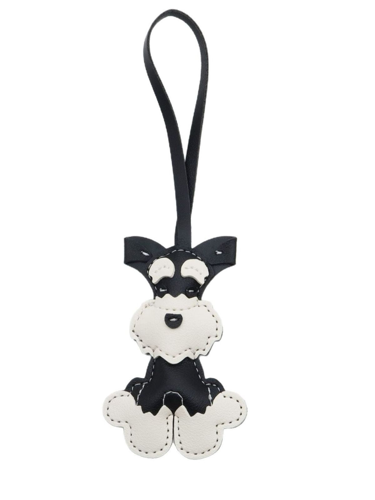 Bijou de sac chien, breloque fantaisie, porte - clés sac, accessoire mignon, cuir noir blanc, modèle Rex - Noir
