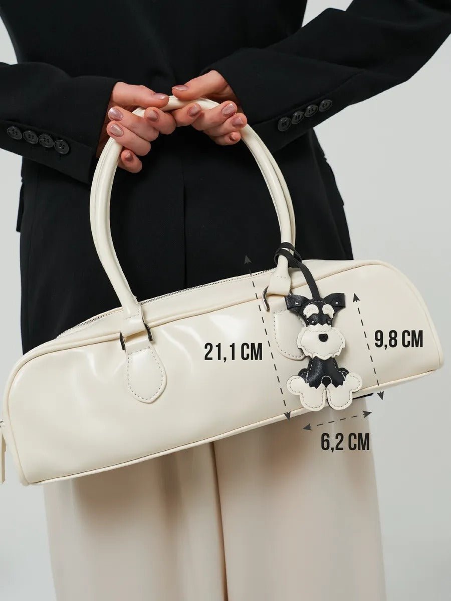 Bijou de sac chien, breloque fantaisie, porte - clés sac, accessoire mignon, cuir noir blanc, modèle Rex - Noir