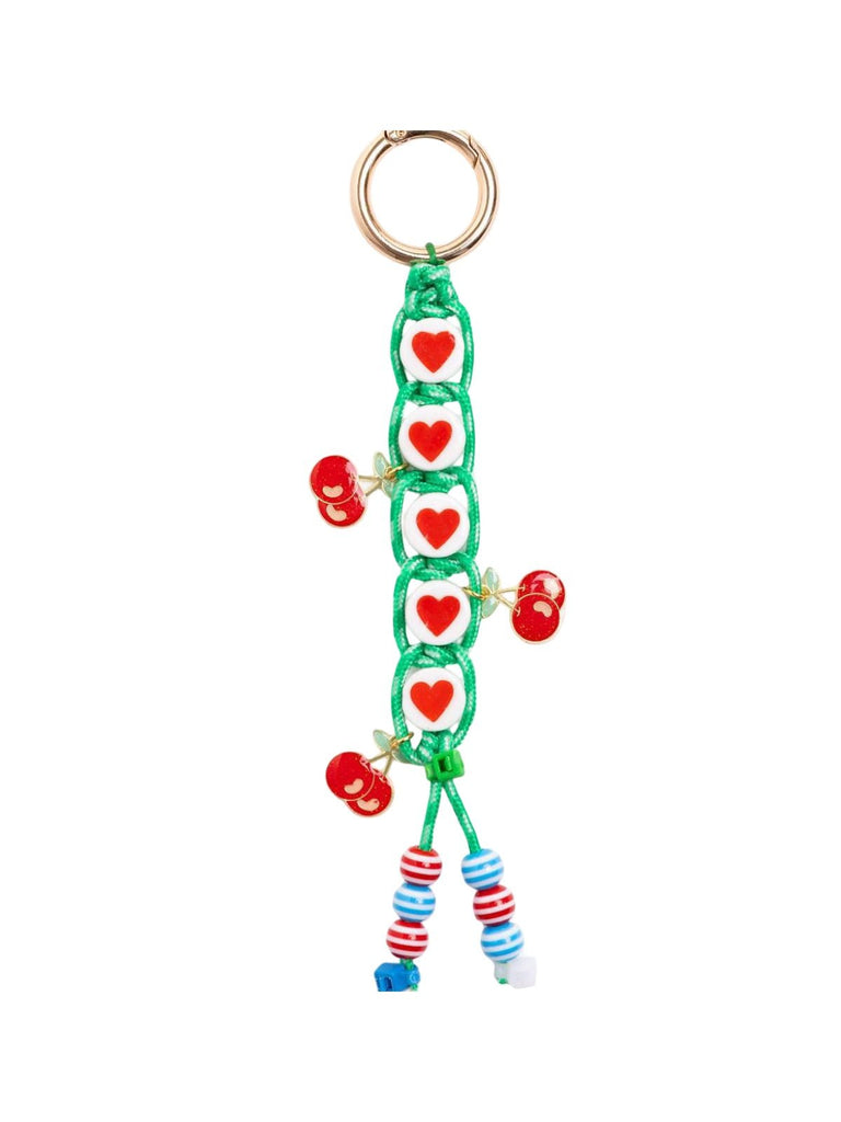 Bijou de sac cœur, breloques colorées, porte - clés fantaisie, perles rayées, cordon tressé, modèle Daria - Vert
