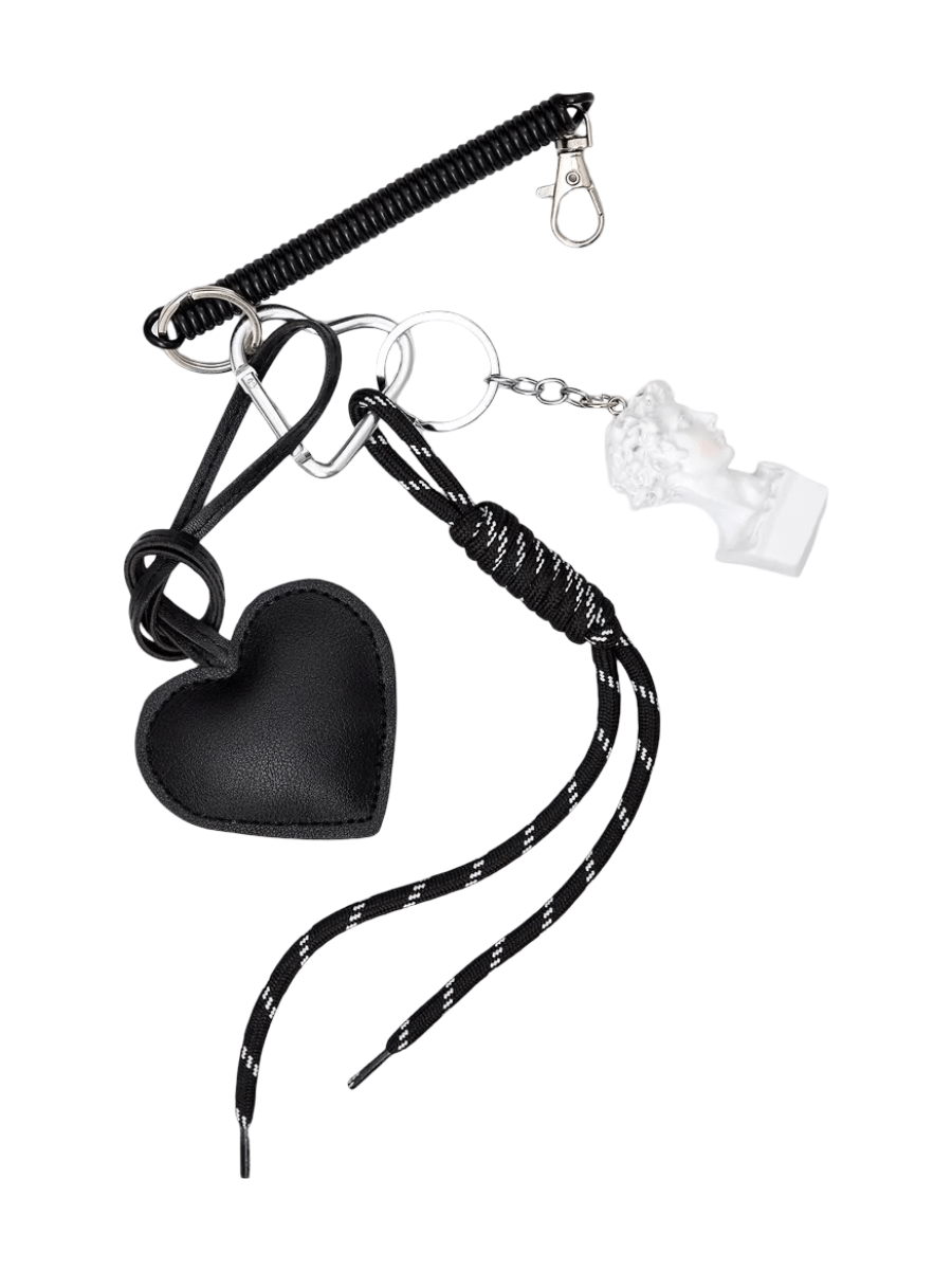 Bijou de sac David, cœur noir, cordon, mousqueton, porte - clés inspiration Birkin, modèle David - Noir