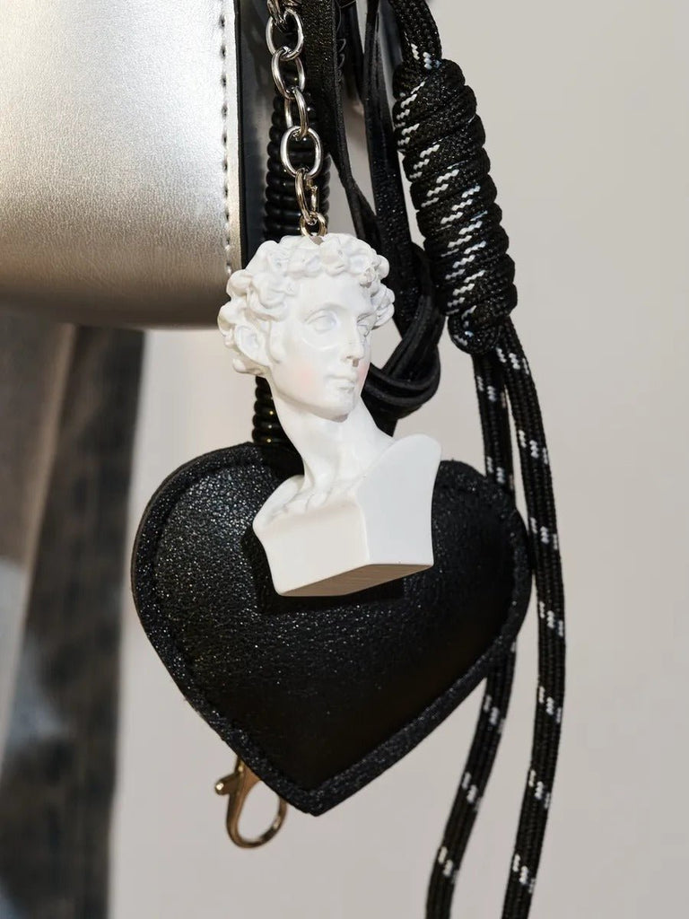 Bijou de sac David, cœur noir, cordon, mousqueton, porte - clés inspiration Birkin, modèle David - Noir