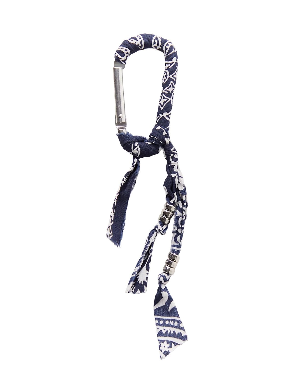 Bijou de sac foulard, breloques métal, mousqueton tissu, accessoire sac tendance, porte - clé fantaisie, modèle Magelin - Bleu marine