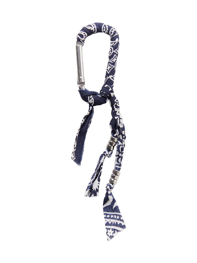 Bijou de sac foulard, breloques métal, mousqueton tissu, accessoire sac tendance, porte - clé fantaisie, modèle Magelin - Bleu marine