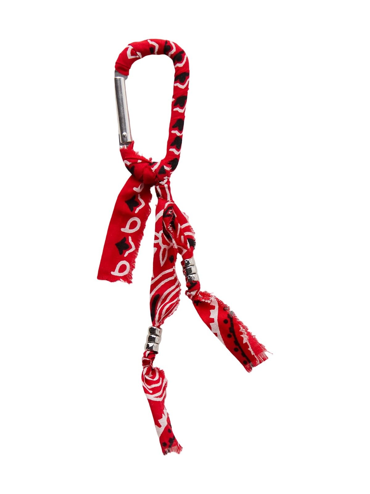 Bijou de sac foulard, breloques métal, mousqueton tissu, accessoire sac tendance, porte - clé fantaisie, modèle Magelin - Rouge