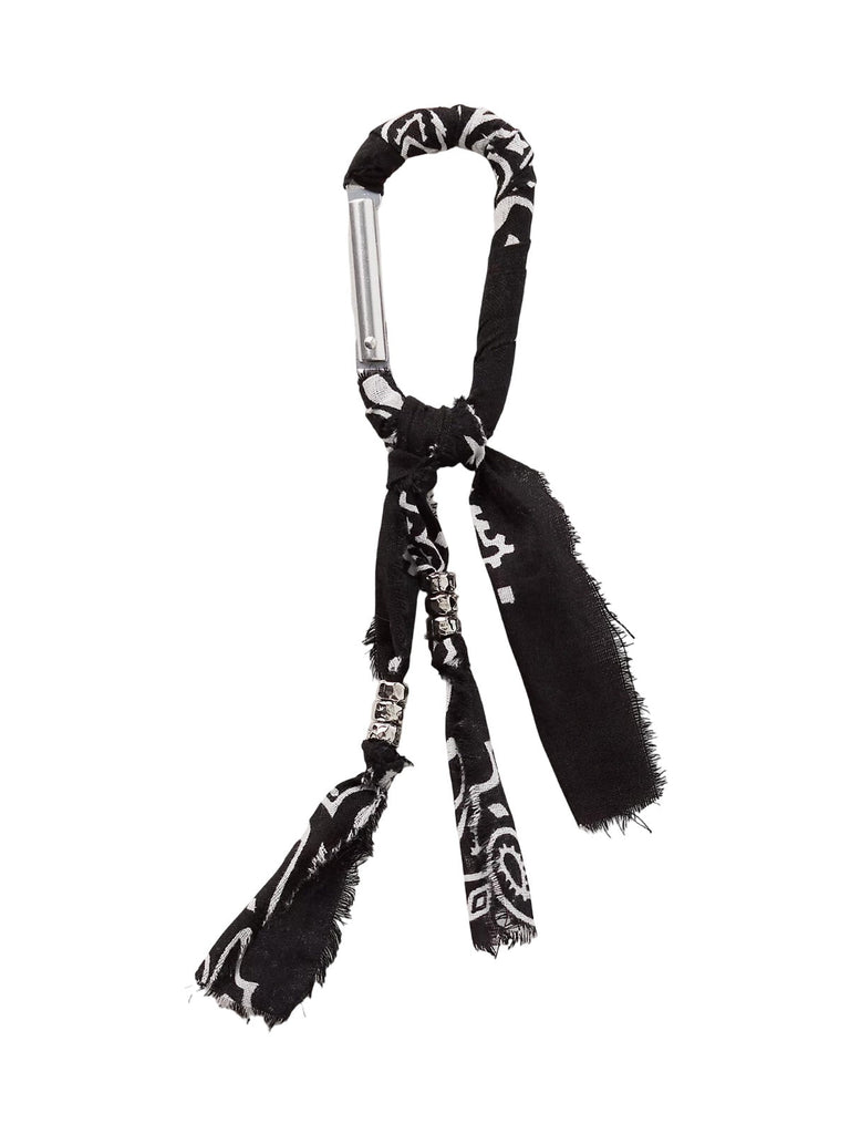 Bijou de sac foulard, breloques métal, mousqueton tissu, accessoire sac tendance, porte - clé fantaisie, modèle Magelin - Noir