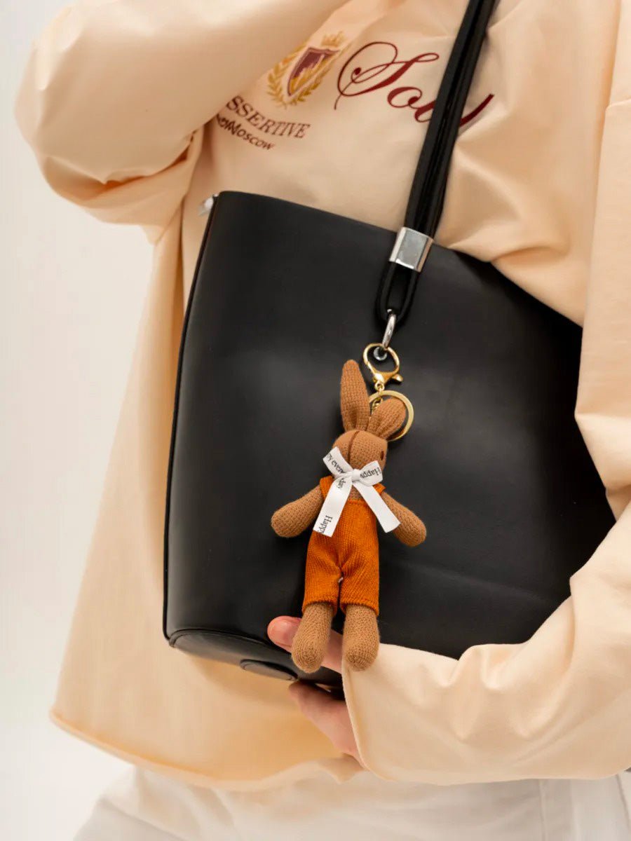 Bijou de sac lapin, porte - clés tissu, peluche douce, breloque sac fille, accessoire kawaii, modèle Piana - Camel