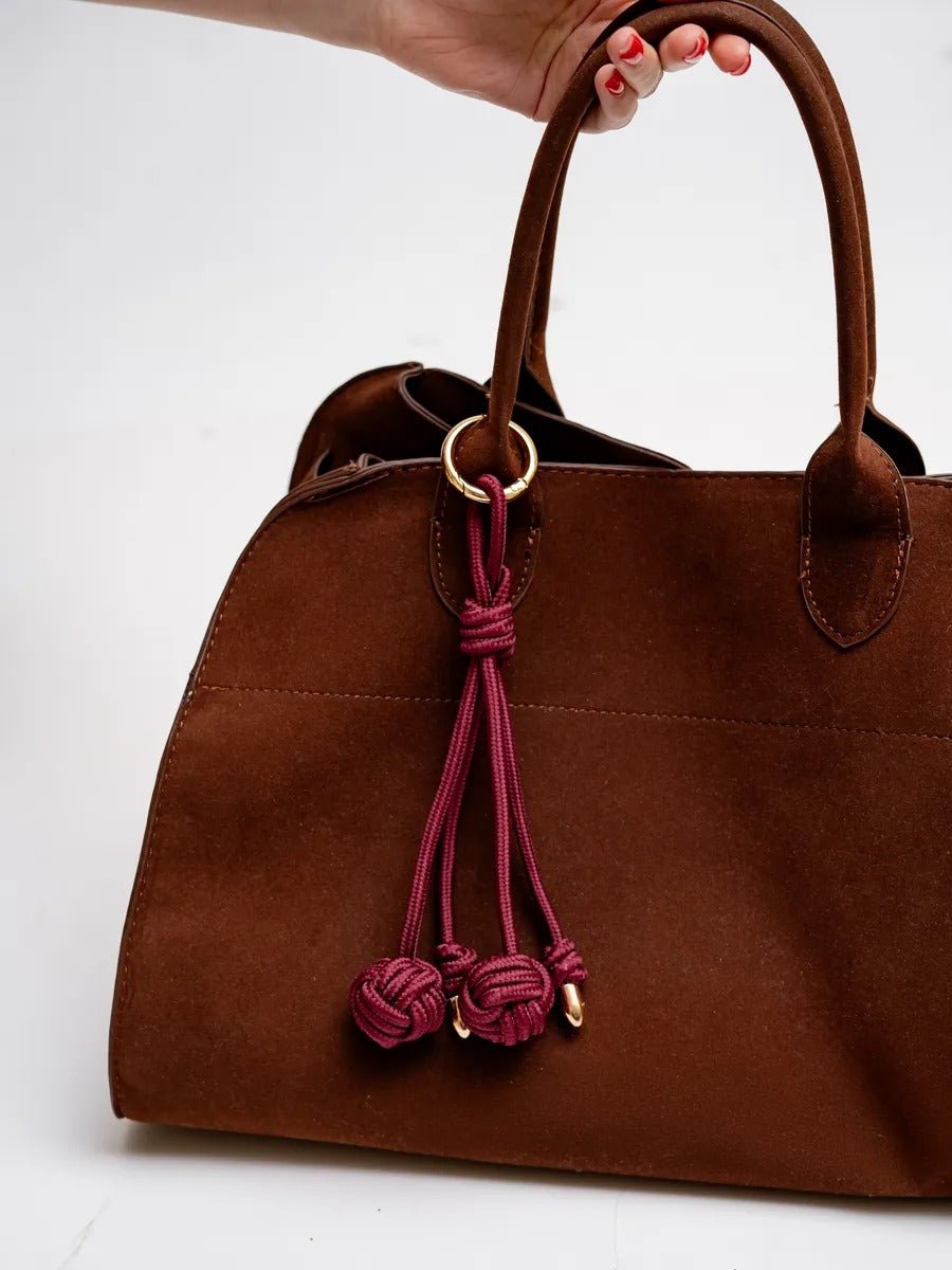 Bijou de sac nœud marin, breloque bordeaux, accessoire sac en nylon, porte - clés tendance, anneau doré, modèle Théodora - Bordeaux