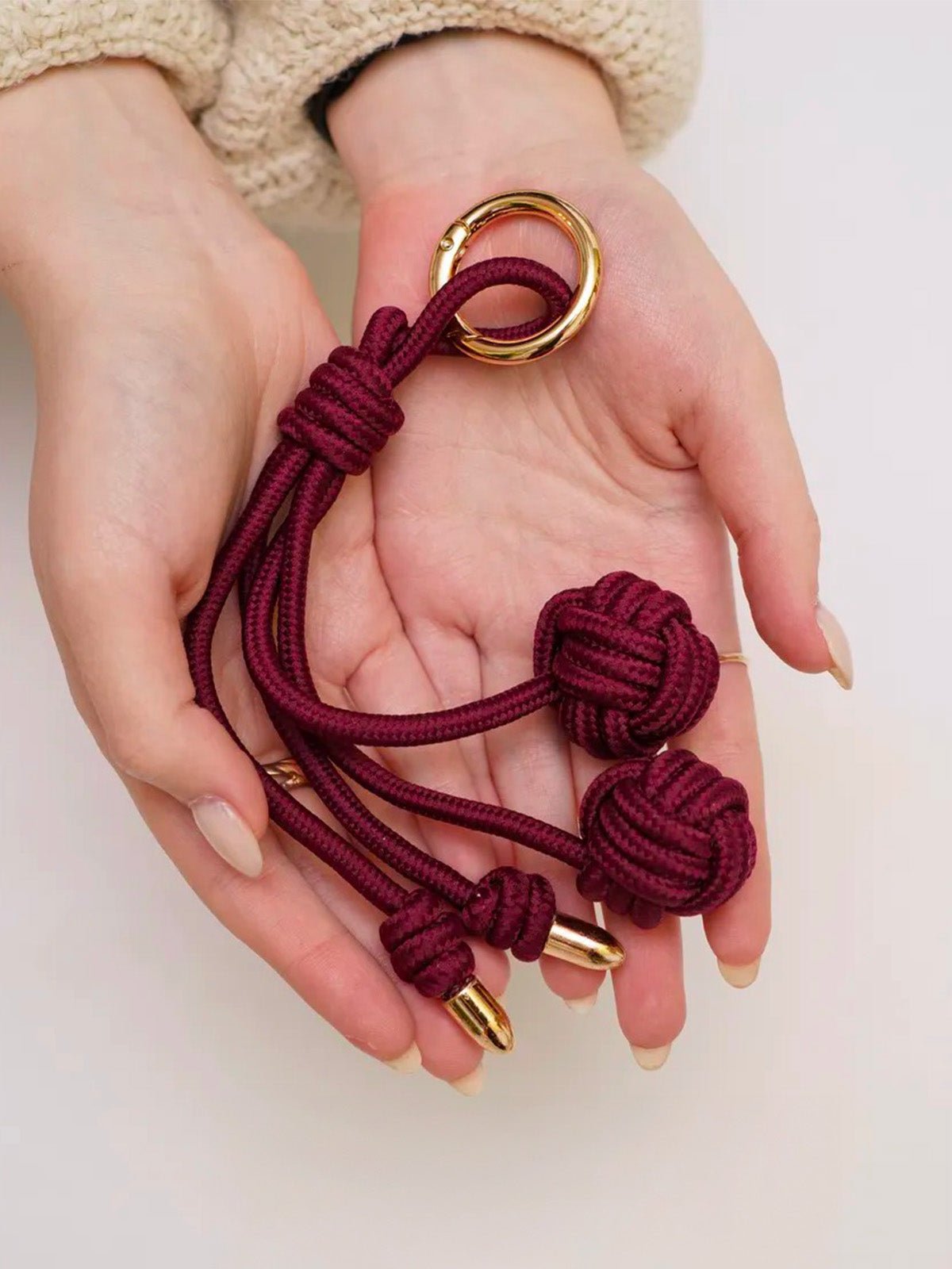 Bijou de sac nœud marin, breloque bordeaux, accessoire sac en nylon, porte - clés tendance, anneau doré, modèle Théodora - Bordeaux