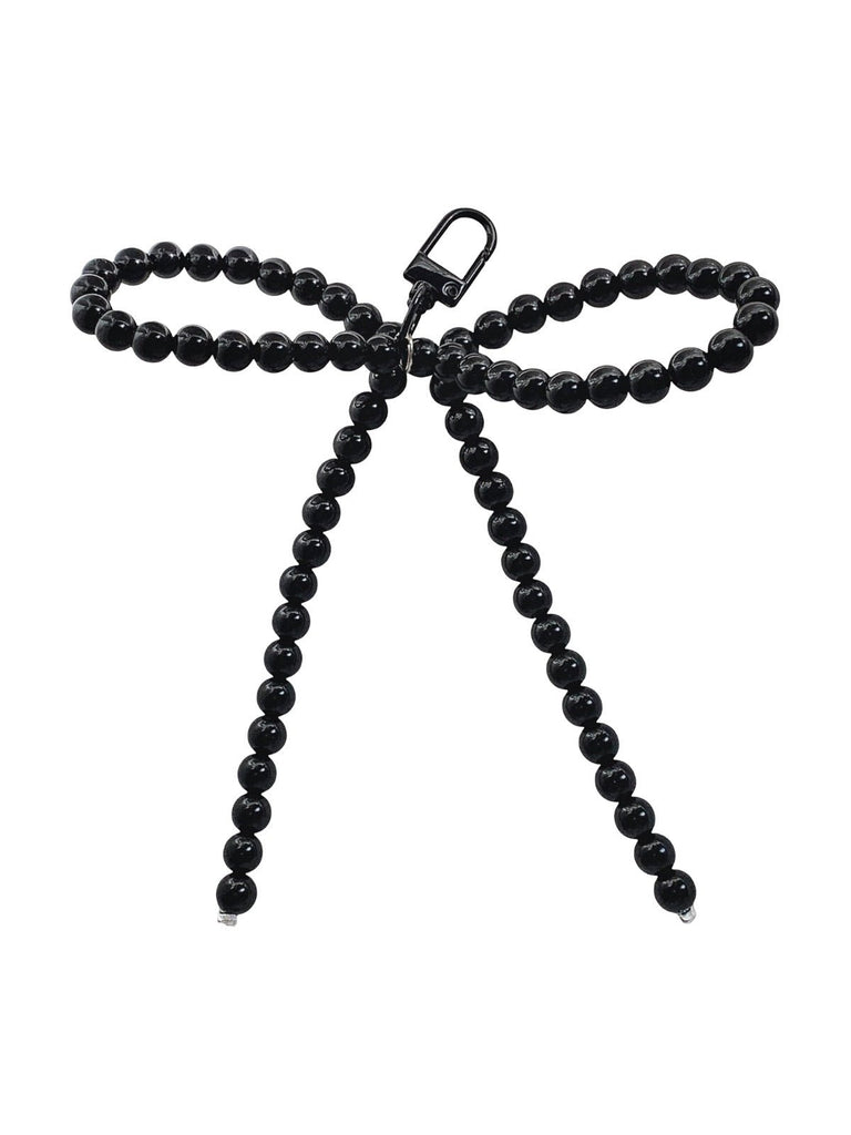 Bijou de sac nœud perlé, breloque sac miu miu, bijou style old money, pendentif sac tendance, porte - clés fantaisie, modèle Liva - Noir