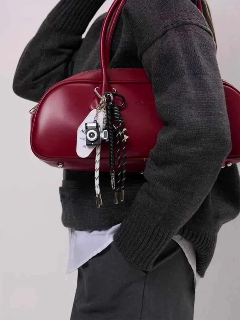 Bijou de sac, porte - clés fantaisie, noir et blanc, appareil photo, boule de billard, cordons, modèle Lounia - Noir