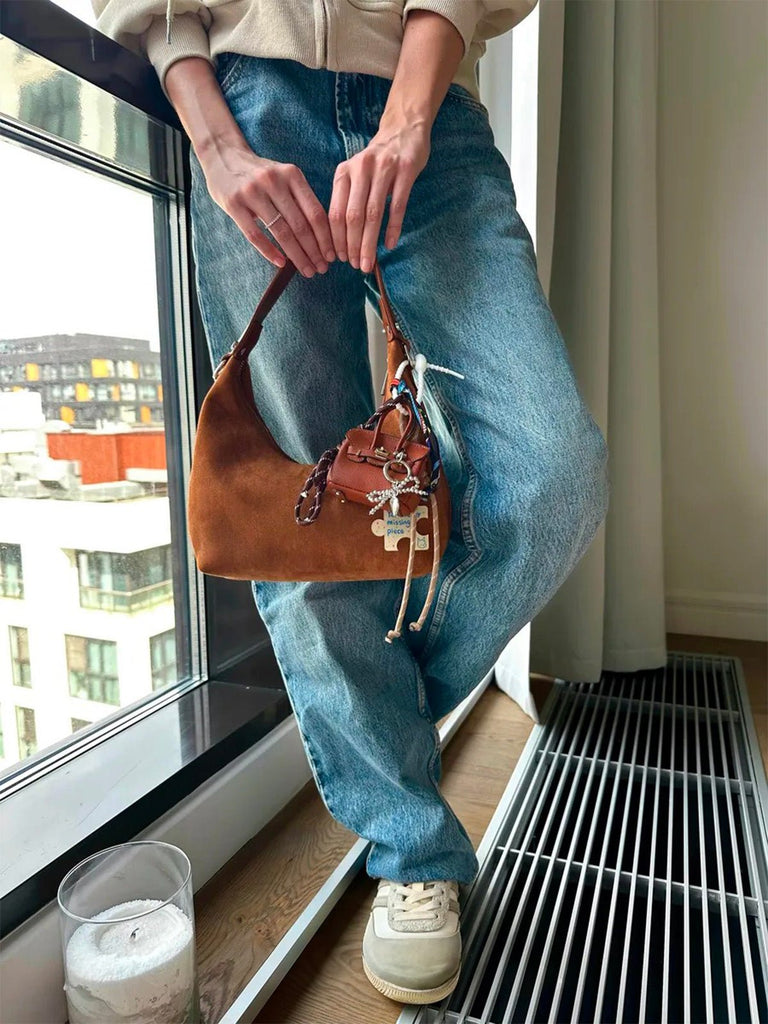 Bijoux Mini sac pendentif, bijou de sac original, porte - clés mode, accessoire fantaisie, style Birkin, modèle Maorie - Marron