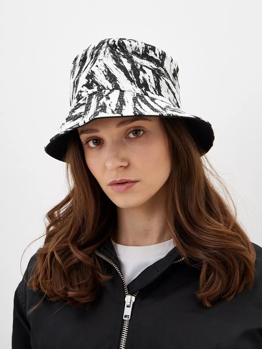 Bob coton réversible, imprimé tie - dye, noir et blanc, homme femme, protection solaire, modèle Vaco - Casquette - Blanc et noir