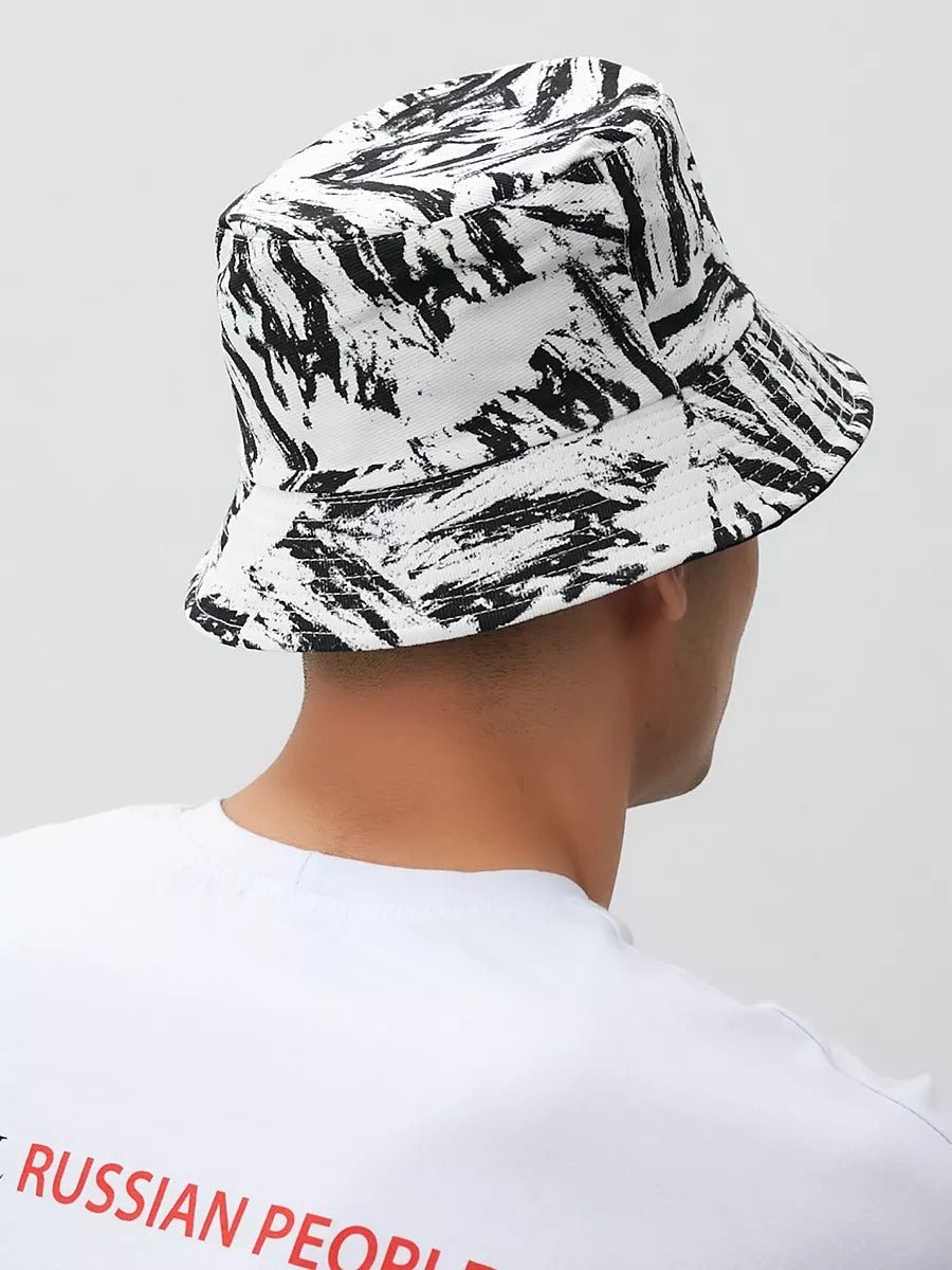 Bob coton réversible, imprimé tie - dye, noir et blanc, homme femme, protection solaire, modèle Vaco - Casquette - Blanc et noir