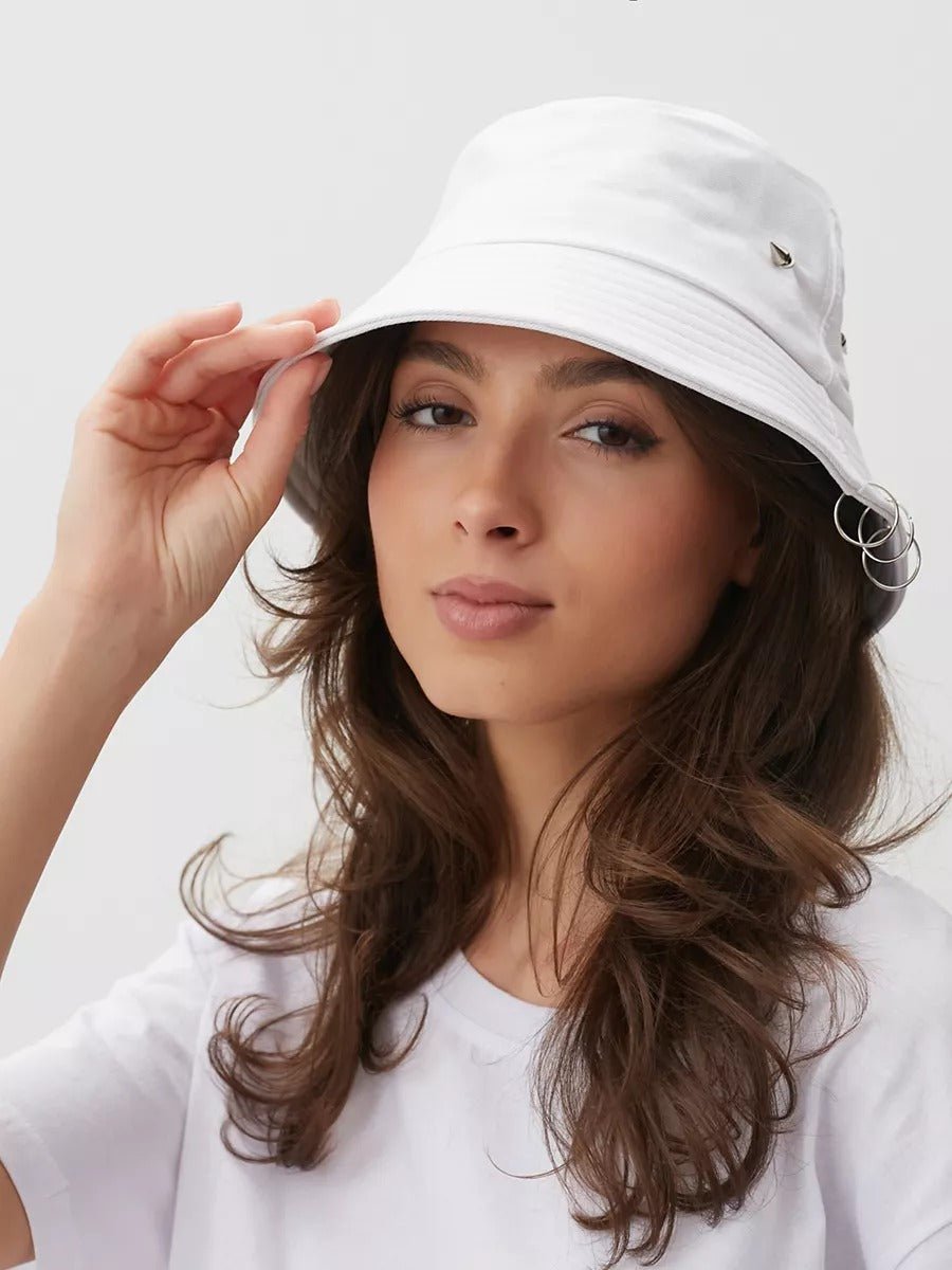 Bob en coton, avec anneaux et pics en métal, chapeau streetwear unisexe, respirant, modèle Louka - Bob - Blanc