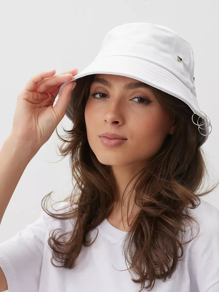 Bob en coton, avec anneaux et pics en métal, chapeau streetwear unisexe, respirant, modèle Louka - Bob - Blanc