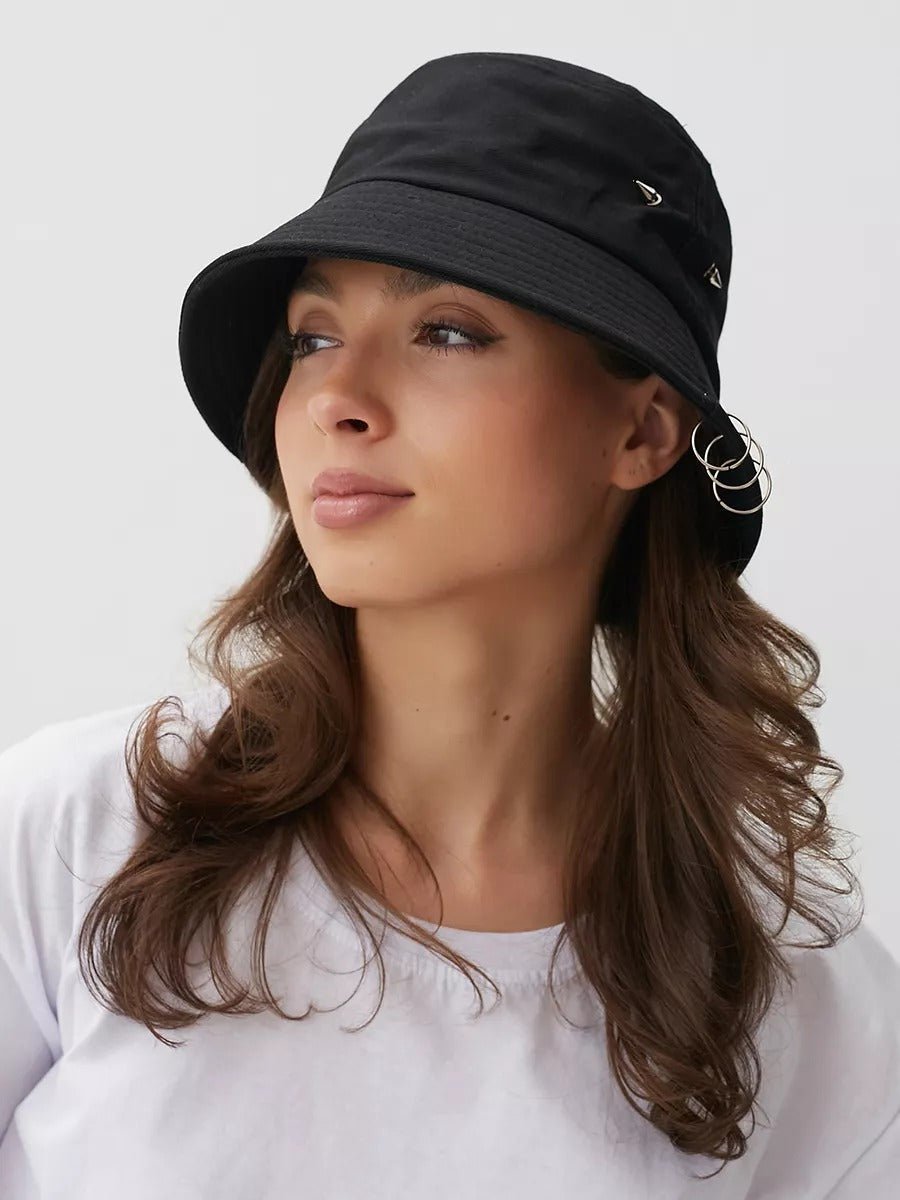 Bob en coton, avec anneaux et pics en métal, chapeau streetwear unisexe, respirant, modèle Louka - Bob - Noir