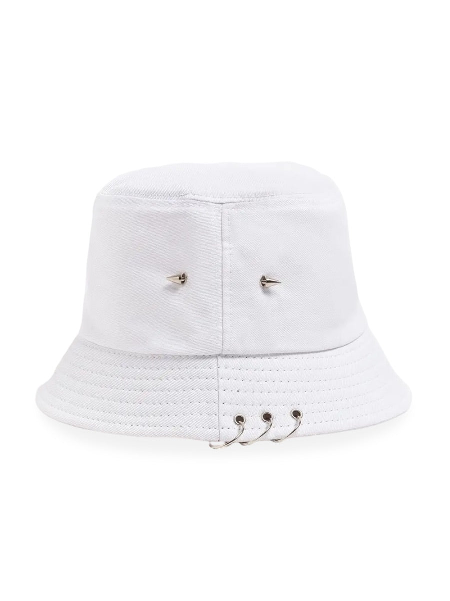 Bob en coton, avec anneaux et pics en métal, chapeau streetwear unisexe, respirant, modèle Louka - Bob - Blanc