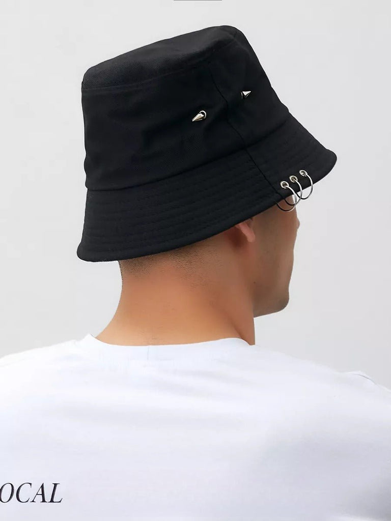 Bob en coton, avec anneaux et pics en métal, chapeau streetwear unisexe, respirant, modèle Louka - Bob - Noir