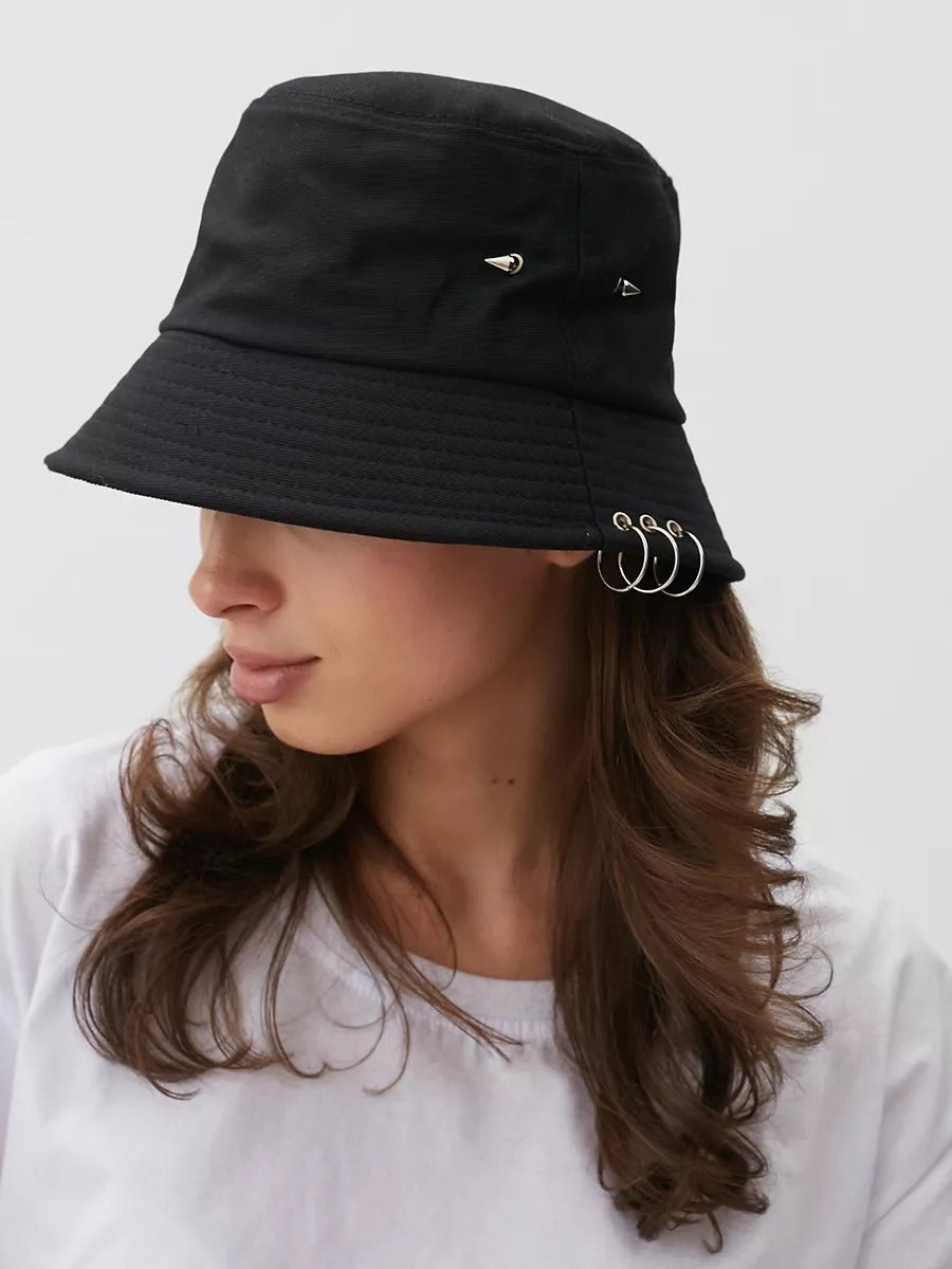 Bob en coton, avec anneaux et pics en métal, chapeau streetwear unisexe, respirant, modèle Louka - Bob - Noir