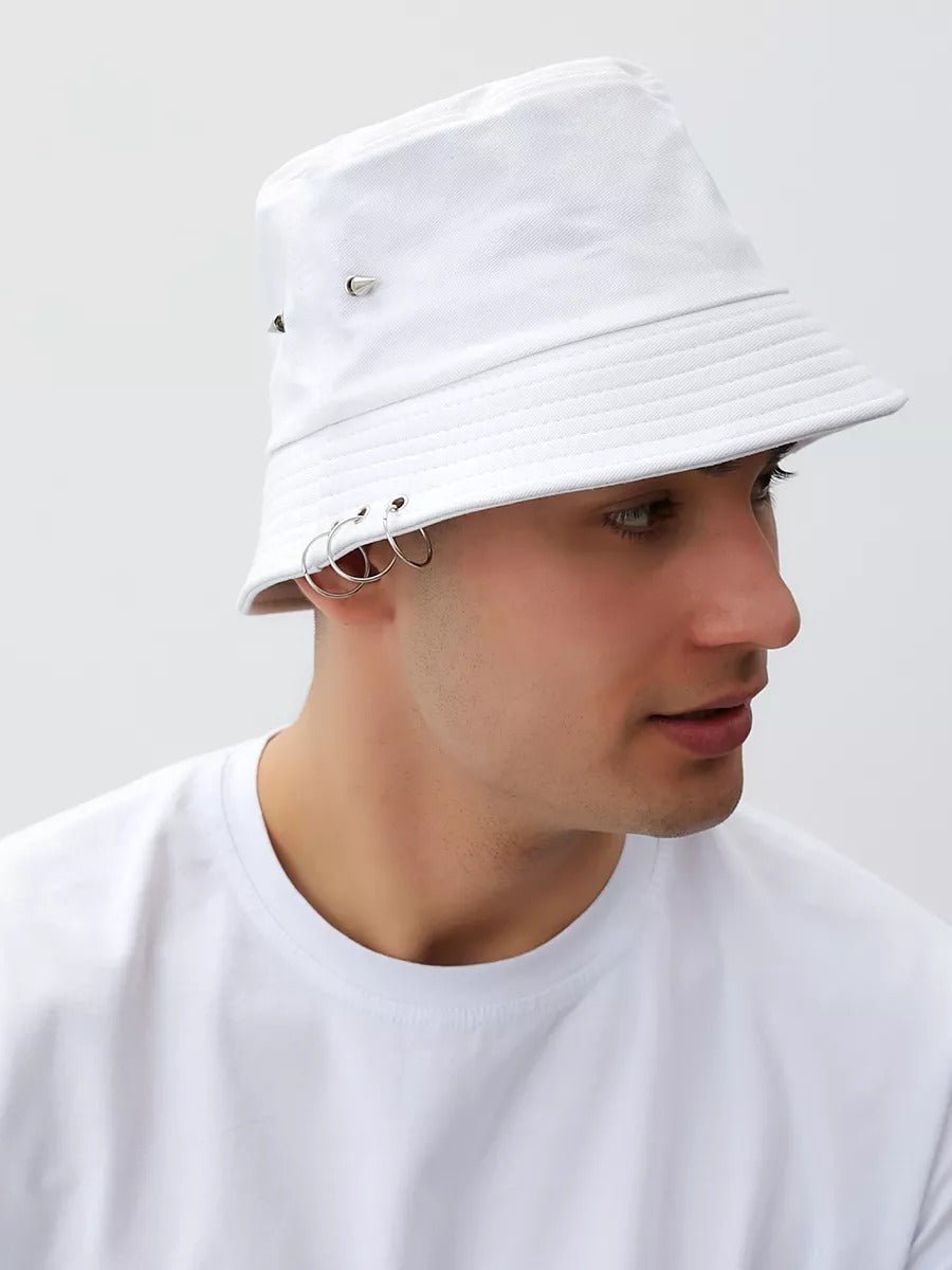 Bob en coton, avec anneaux et pics en métal, chapeau streetwear unisexe, respirant, modèle Louka - Bob - Blanc