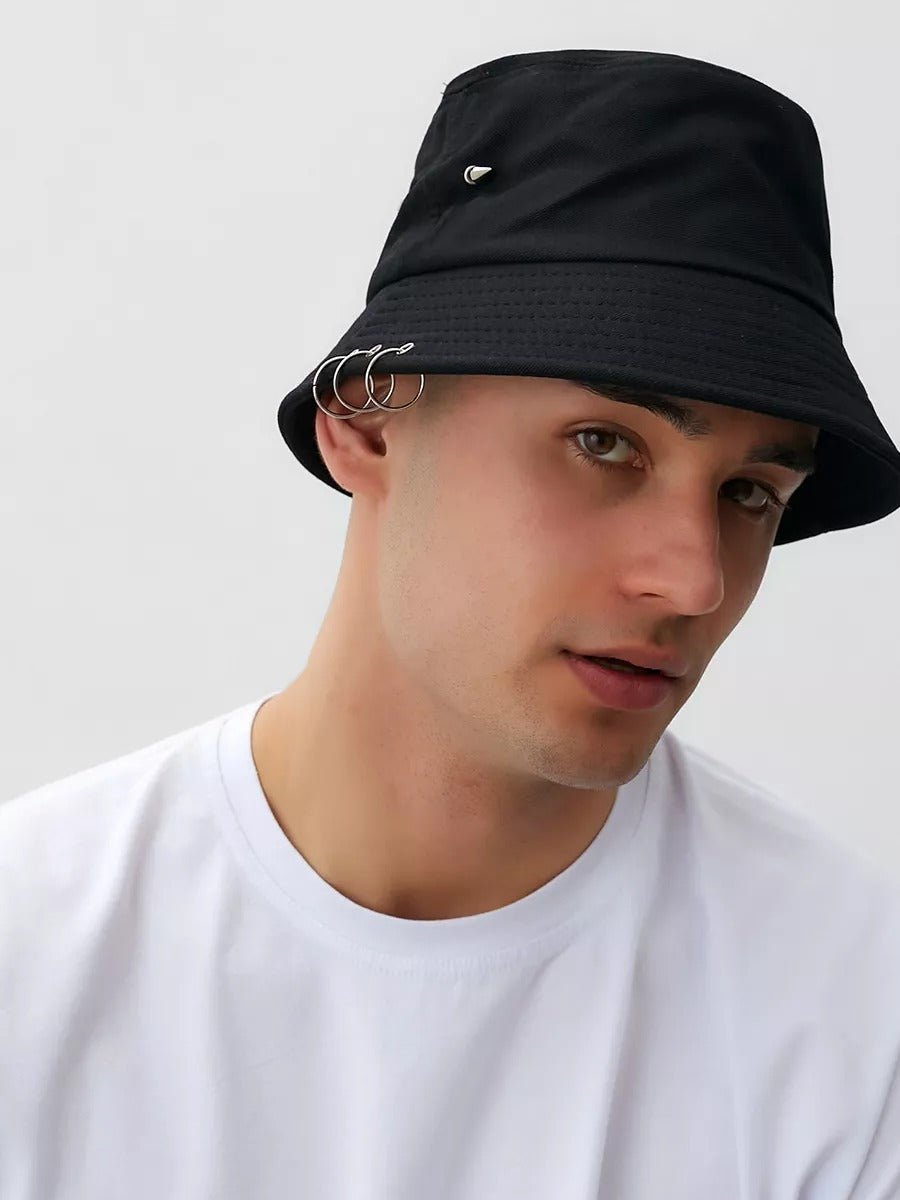 Bob en coton, avec anneaux et pics en métal, chapeau streetwear unisexe, respirant, modèle Louka - Bob - Noir