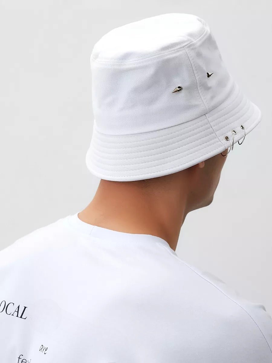 Bob en coton, avec anneaux et pics en métal, chapeau streetwear unisexe, respirant, modèle Louka - Bob - Blanc