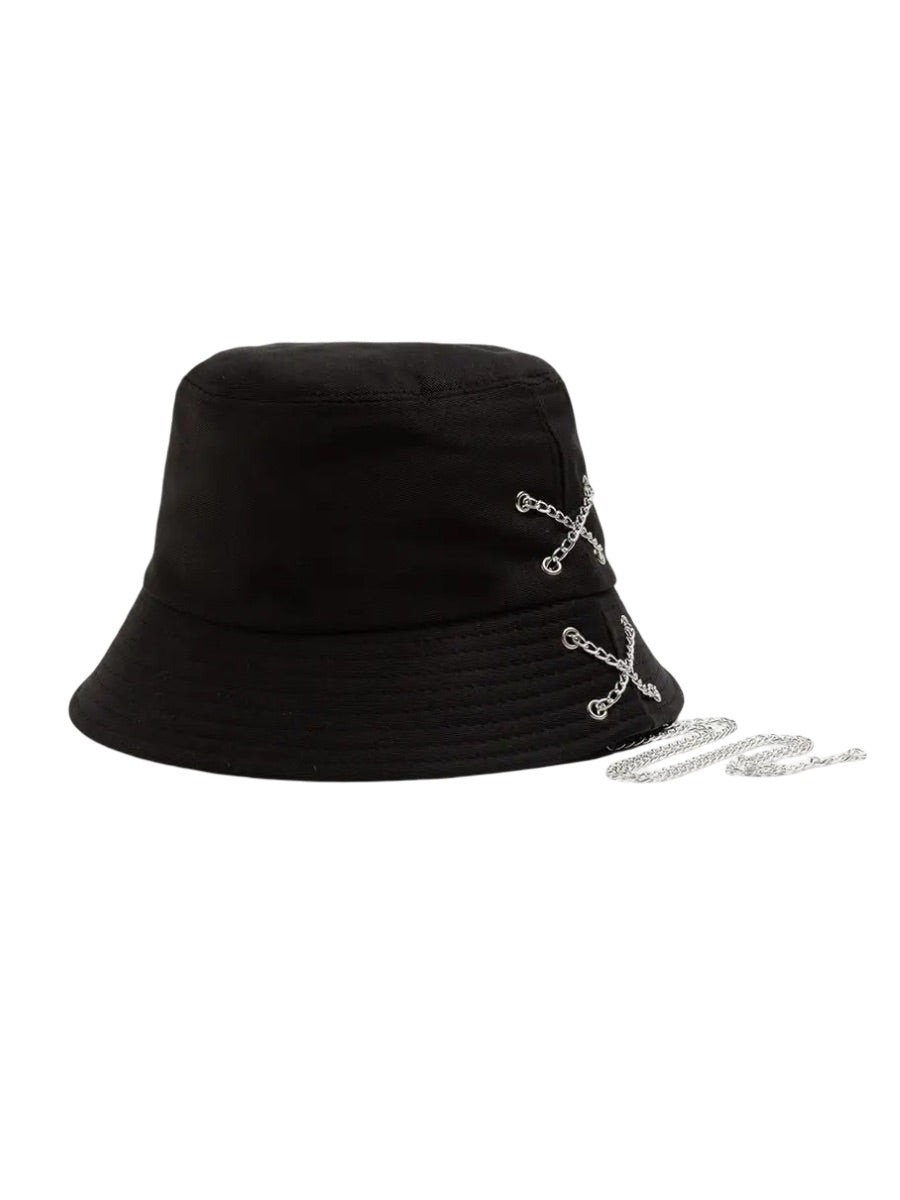 Bob en coton unisexe, chapeau streetwear, avec chaînes, accessoire Y2K, modèle Kaina - Bob - Noir