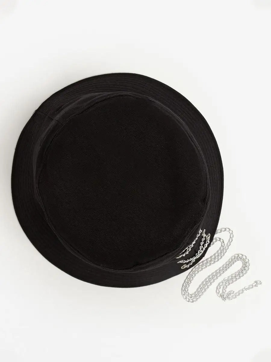 Bob en coton unisexe, chapeau streetwear, avec chaînes, accessoire Y2K, modèle Kaina - Bob - Noir