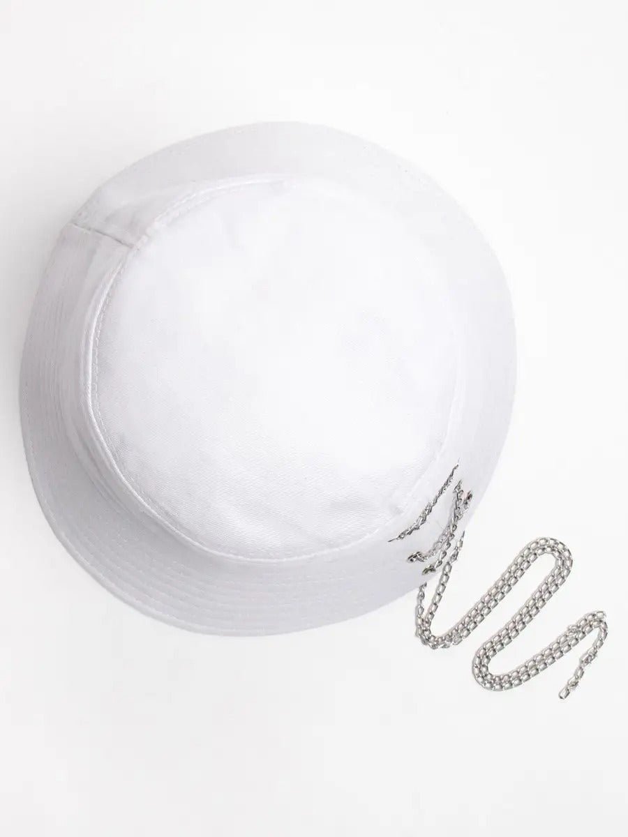 Bob en coton unisexe, chapeau streetwear, avec chaînes, accessoire Y2K, modèle Kaina - Bob - Blanc