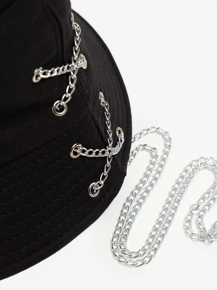 Bob en coton unisexe, chapeau streetwear, avec chaînes, accessoire Y2K, modèle Kaina - Bob - Noir