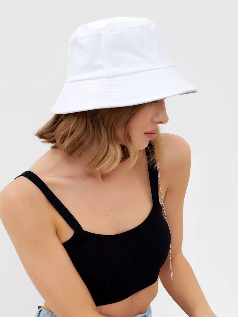 Bob en coton unisexe, chapeau streetwear, avec chaînes, accessoire Y2K, modèle Kaina - Bob - Blanc