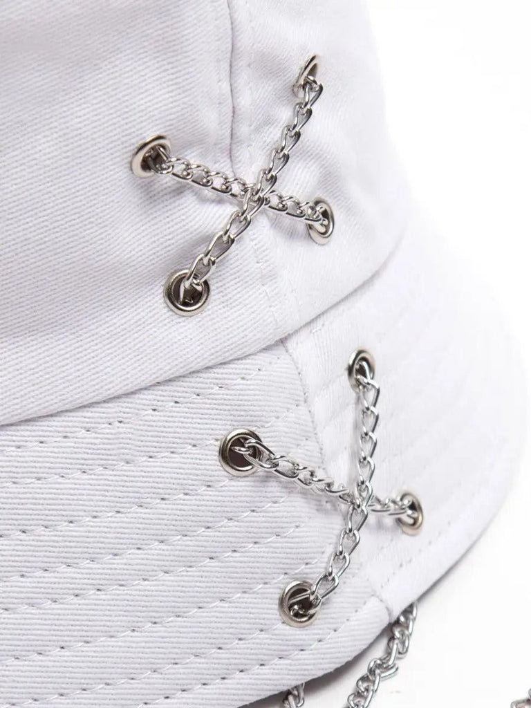 Bob en coton unisexe, chapeau streetwear, avec chaînes, accessoire Y2K, modèle Kaina - Bob - Blanc